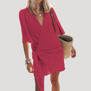 Women’s short sleeve wrap mini holiday dress