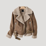 Women faux shearling biker jacket