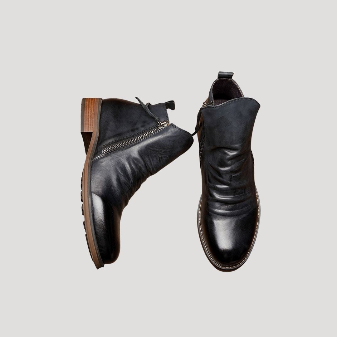 Men's spring leather ankle boots with side zip