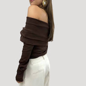 Off-shoulder drape long sleeve top