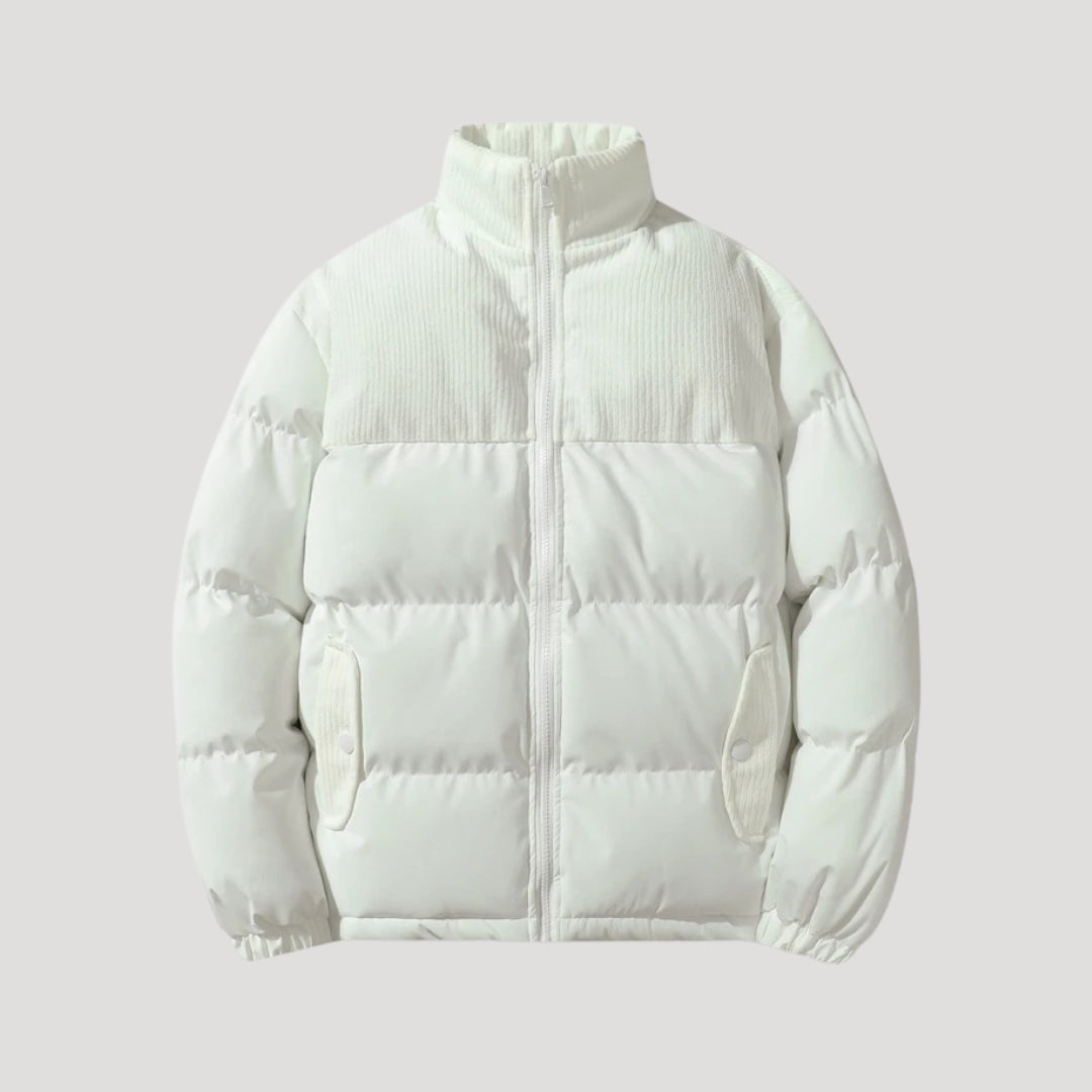 Corduroy panel puffer jacket