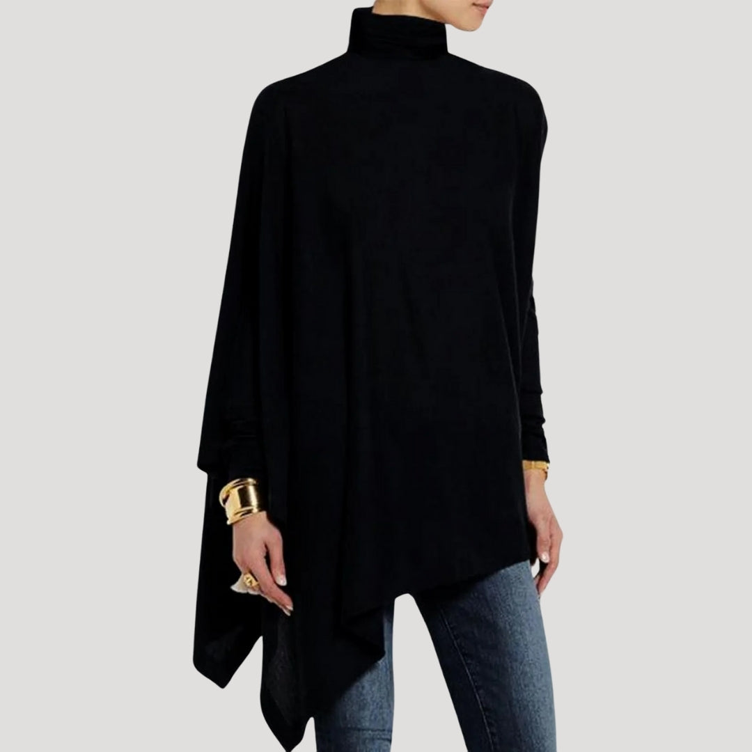 Elegant asymmetrical high-neck tunic