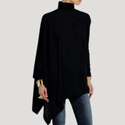 Elegant asymmetrical high-neck tunic