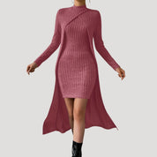 Ribbed knit dress with matching overlay