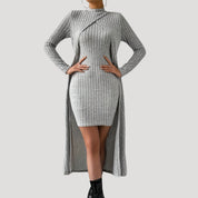 Ribbed knit dress with matching overlay