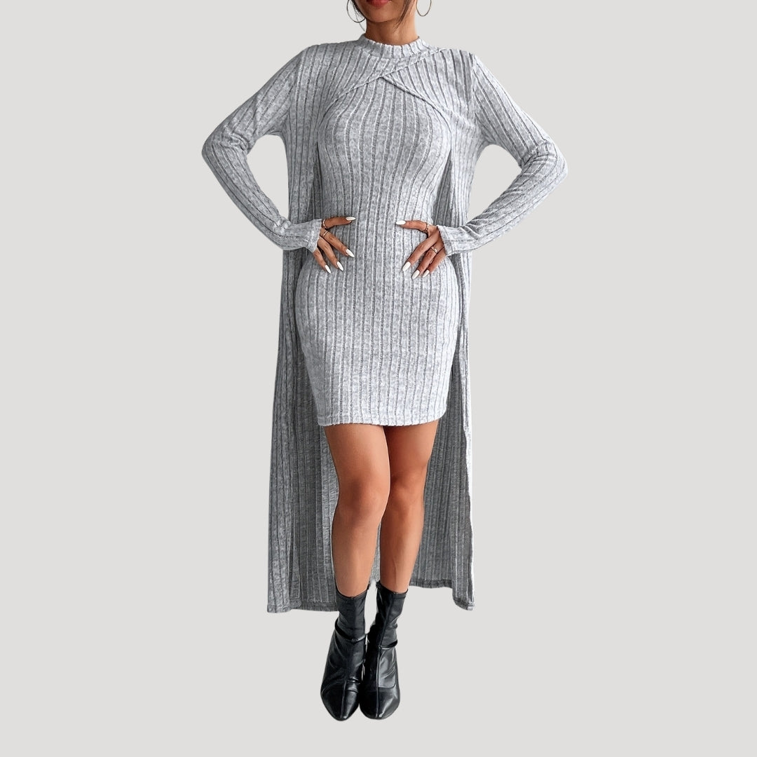 Ribbed knit dress with matching overlay