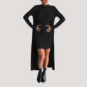 Ribbed knit dress with matching overlay