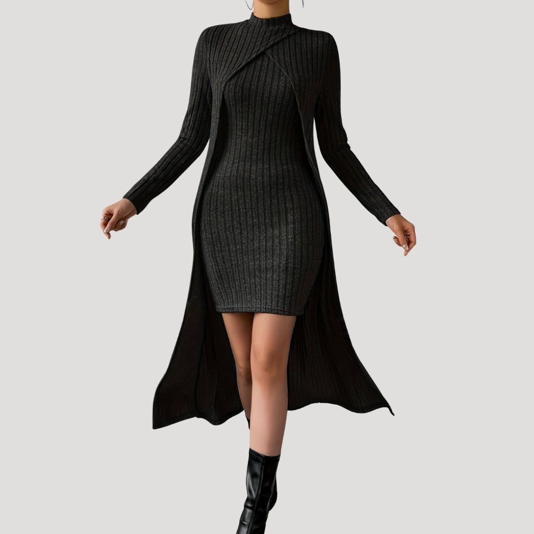 Ribbed knit dress with matching overlay