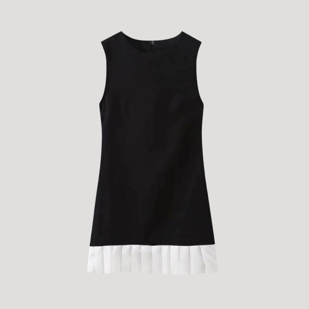 Sleeveless mini dress with pleated hem