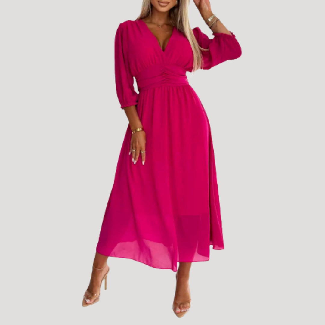 Women’s long sleeve wrap midi chiffon dress