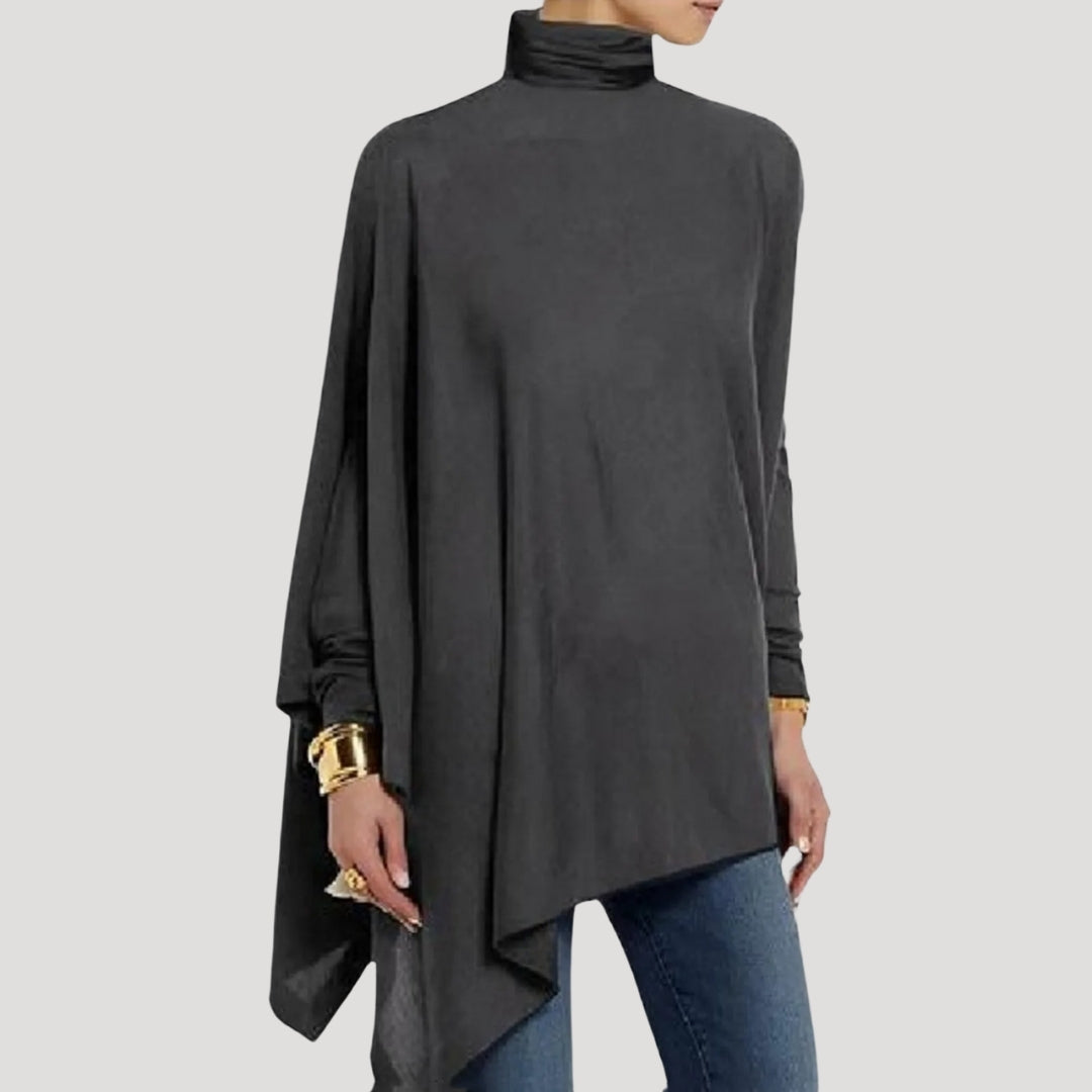 Elegant asymmetrical high-neck tunic