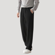 Men’s smart casual trousers elastic waist straight leg