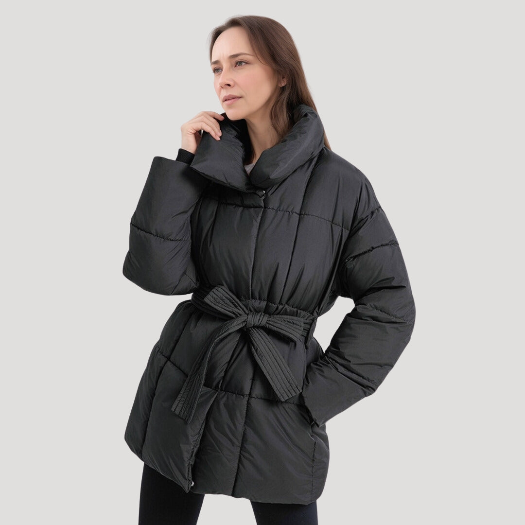 Puffer coat with belt