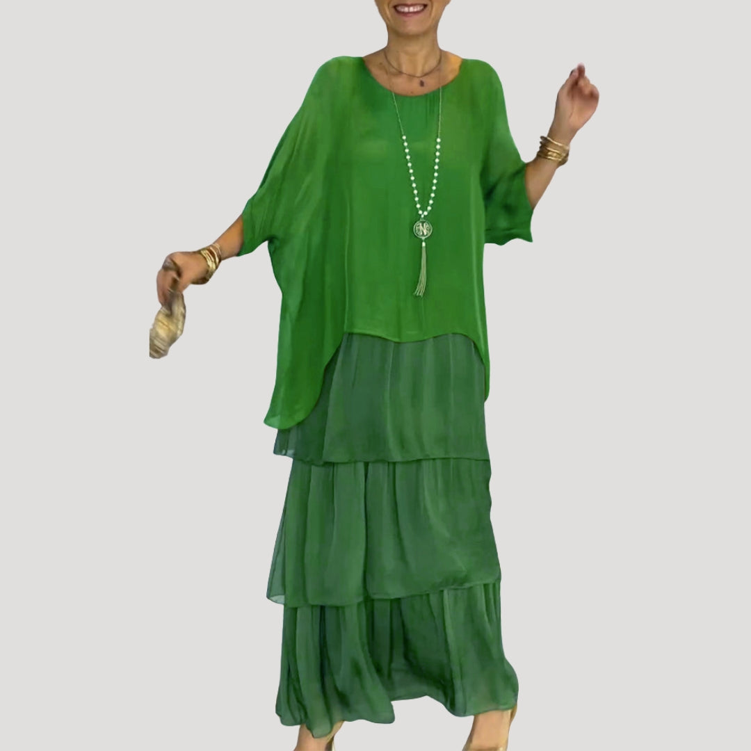 Women’s layered long sleeve maxi evening dress