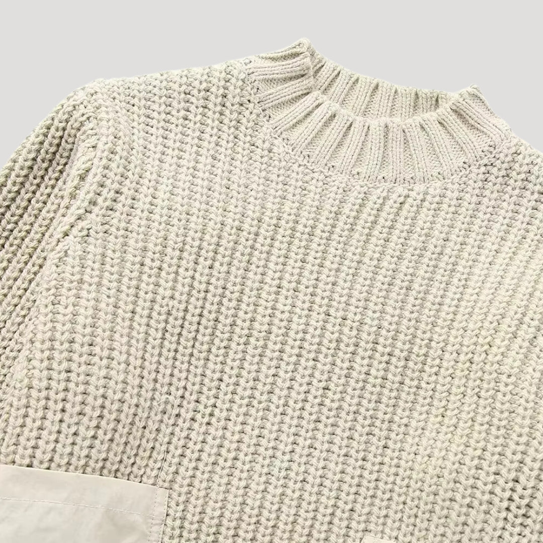 Women chunky knit pocket sweater