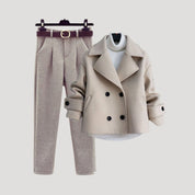 Women’s short wool blend winter coat with trousers