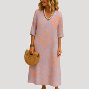 Women’s printed v neck short sleeve midi dress