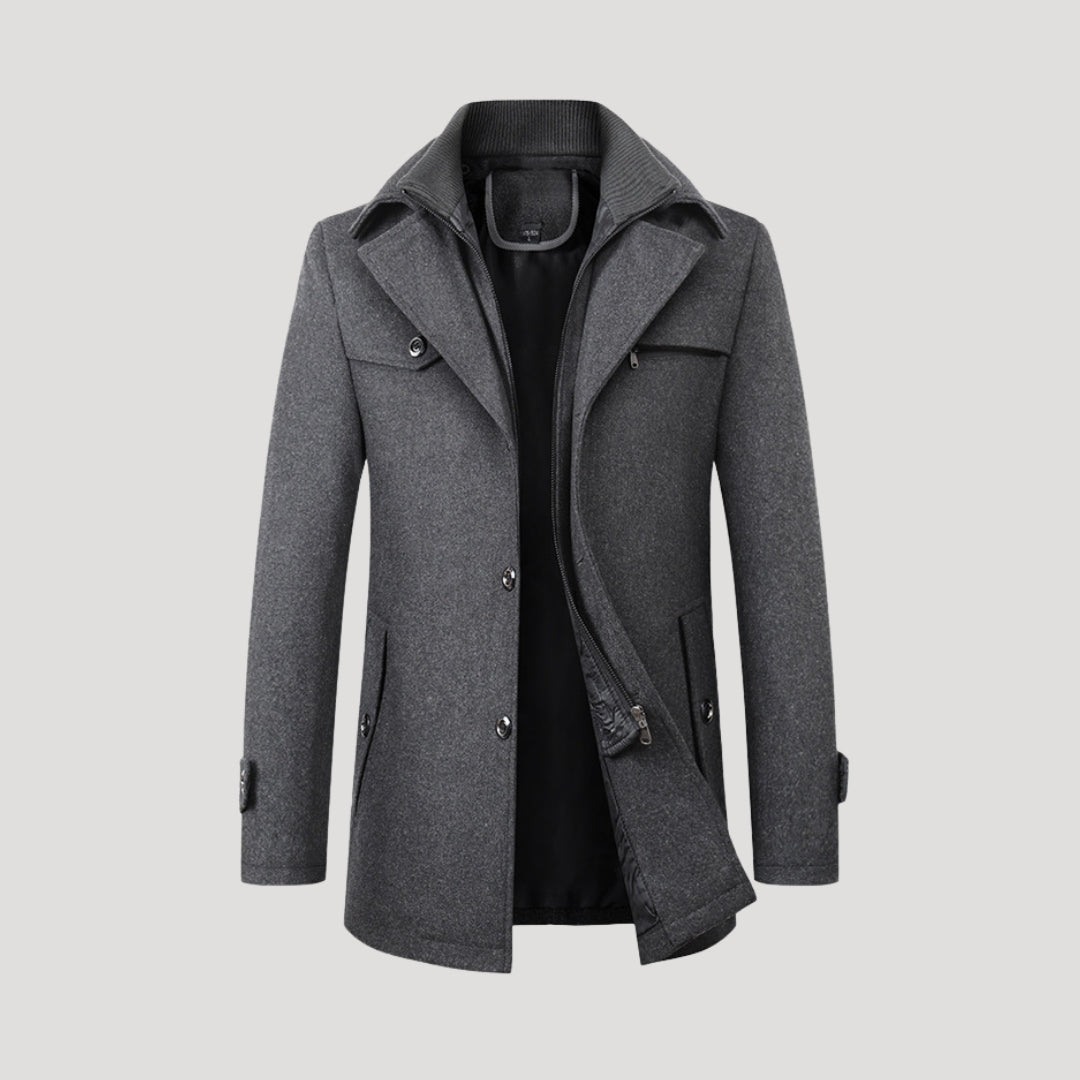 Men’s winter coat – mid length with smart zip front