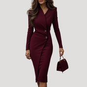 Women's spring buttoned wrap midi dress
