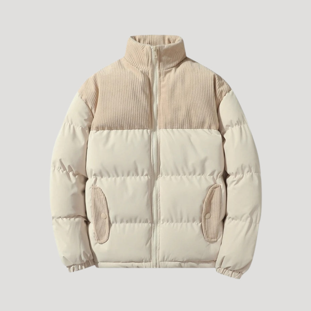 Corduroy panel puffer jacket