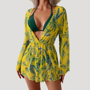 Tropical print beach cover-up romper