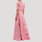 Women’s pink maxi dress wedding guest belted floral