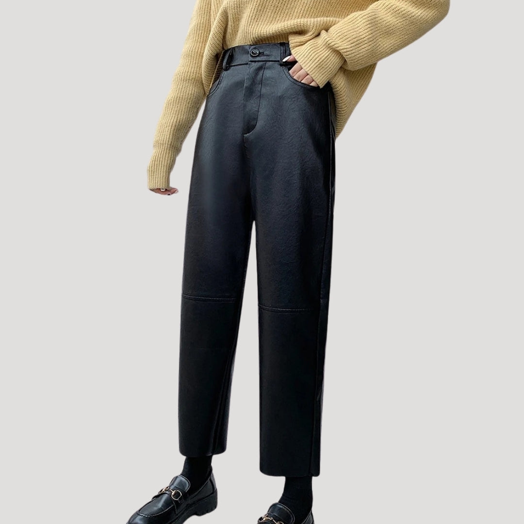 Women’s faux leather trousers high waisted straight leg