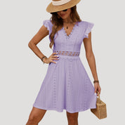 Lace eyelet summer dress with ruffle sleeves