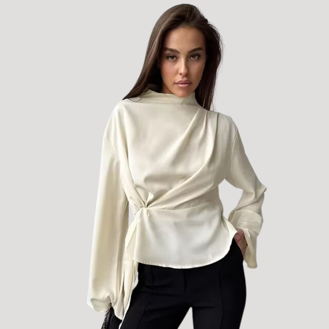 Women's asymmetric draped satin top