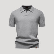 Men’s textured knit short sleeve polo shirt