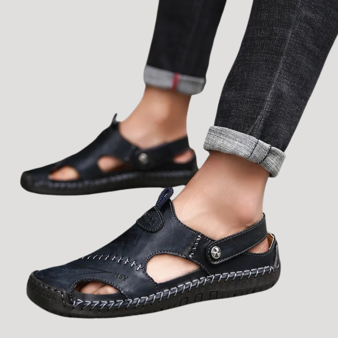 Men’s leather closed toe walking strap sandals