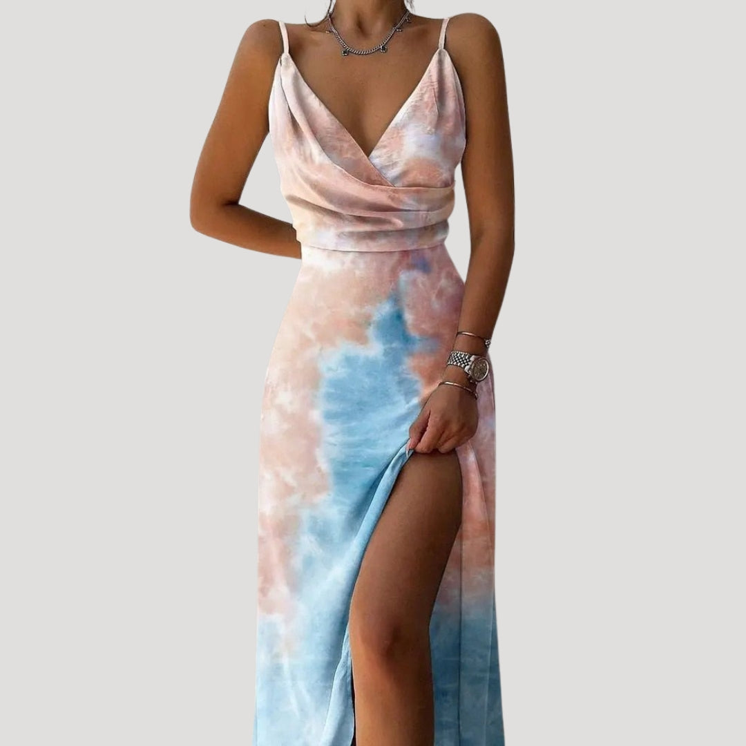 Women’s strappy v neck maxi slit dress