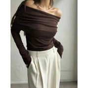 Off-shoulder drape long sleeve top