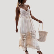 Women’s white lace crochet tiered maxi dress