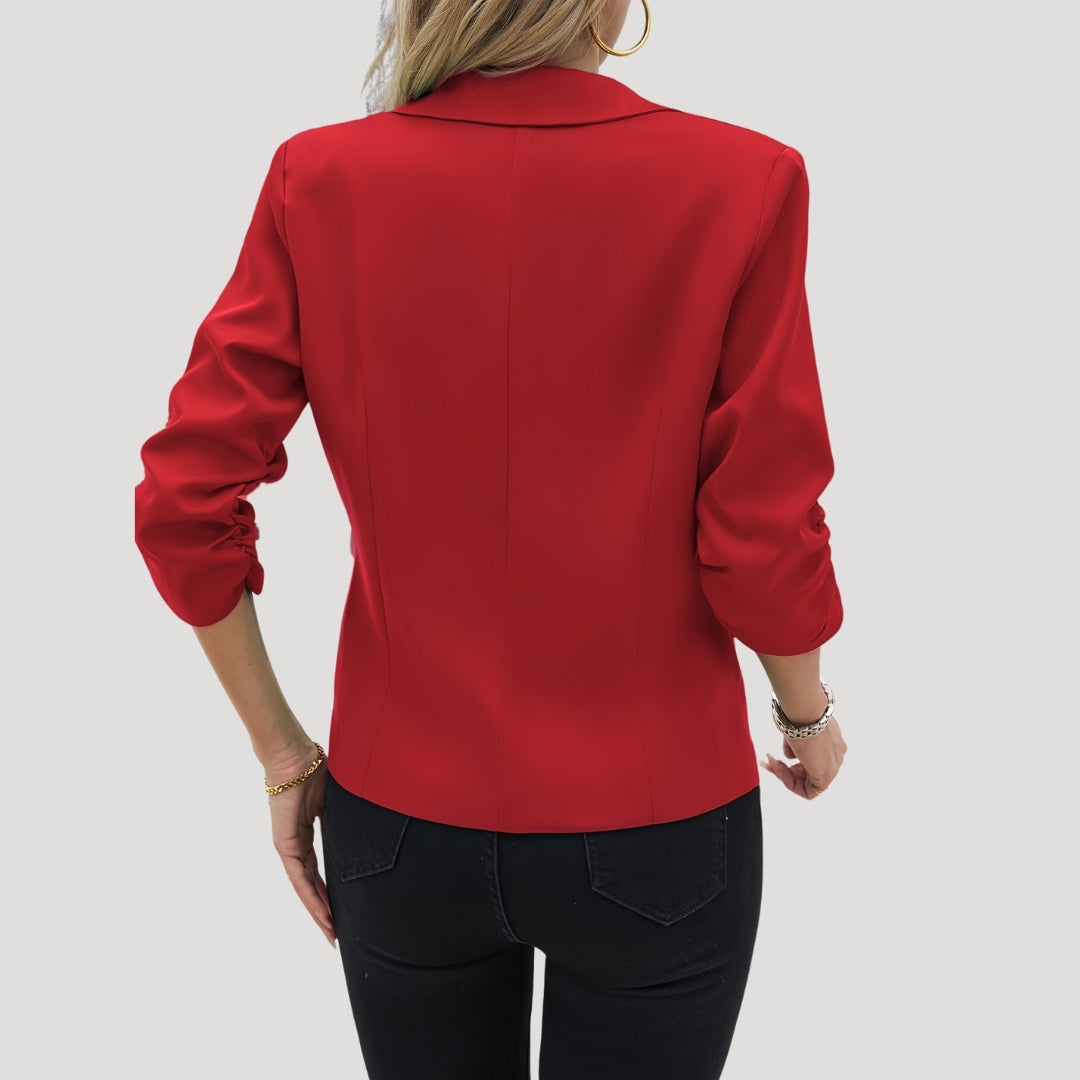 Single-button ruched sleeve blazer