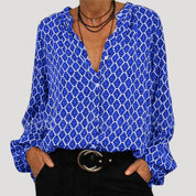 Women’s long sleeve v neck printed spring blouse