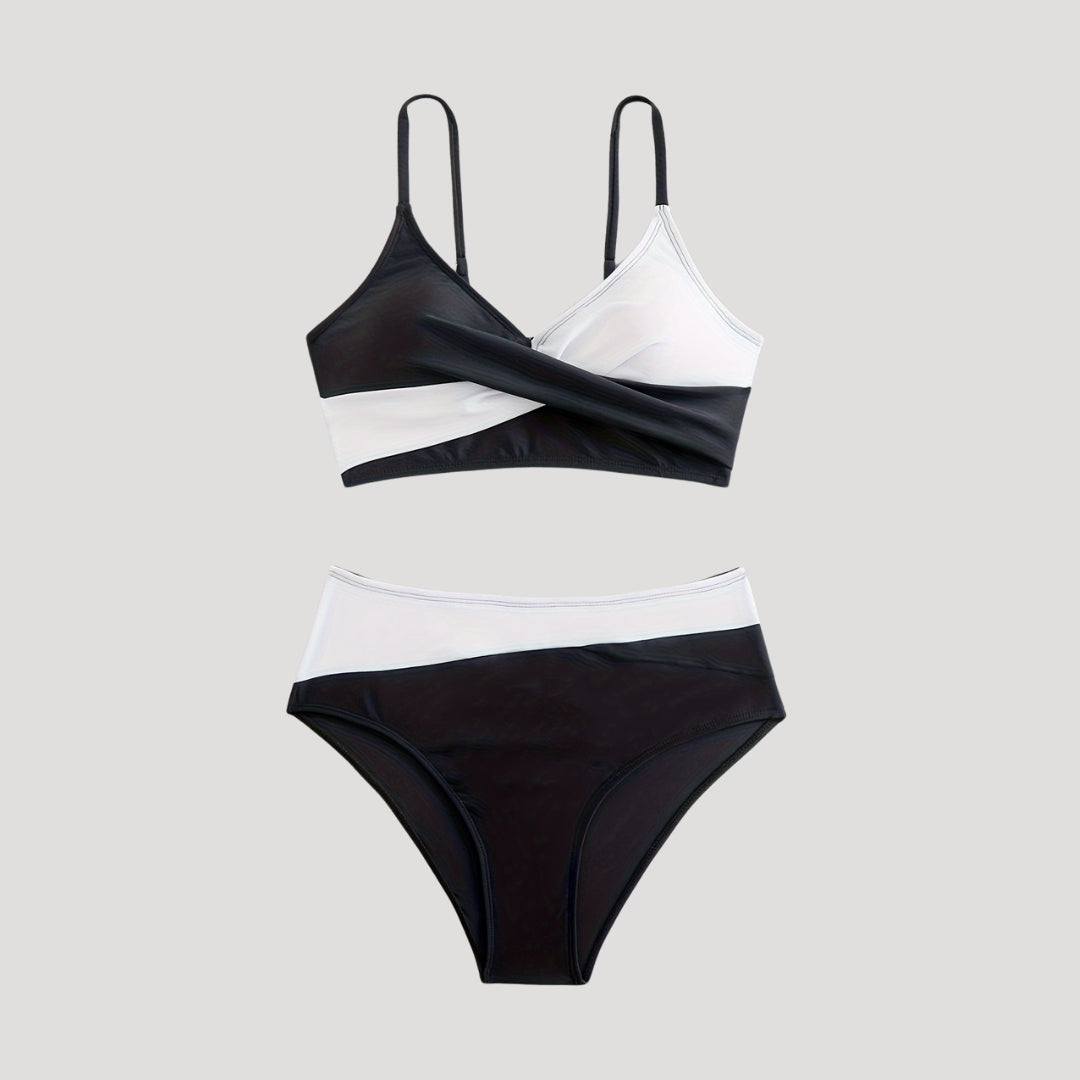 Color block high-waist bikini set