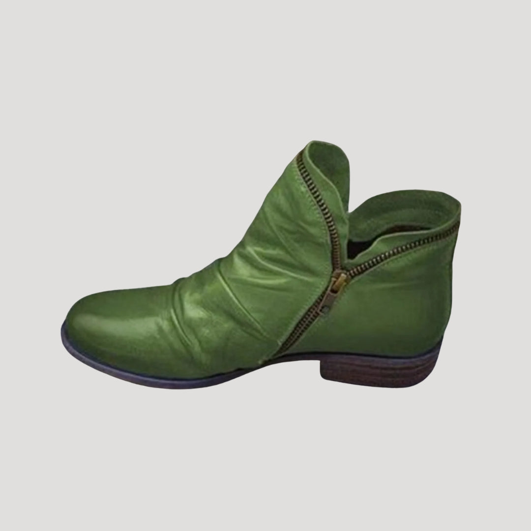 Women’s leather zip ankle boots low heel