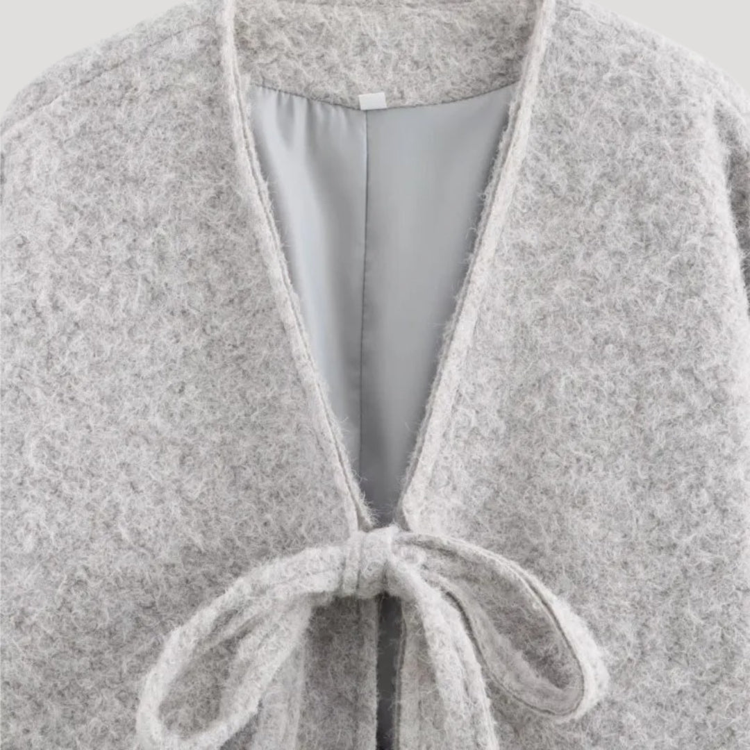 Women textured wool tie cardigan