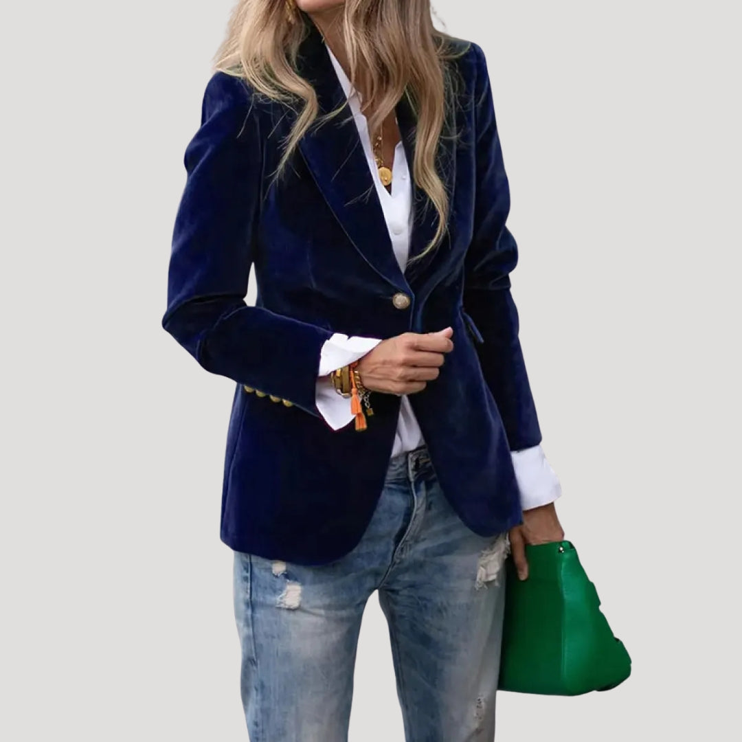 Women’s velvet tailored fitted single button blazer