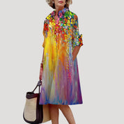 Women’s printed midi shirt dress with long sleeves