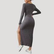 Ribbed knit long sleeve midi dress