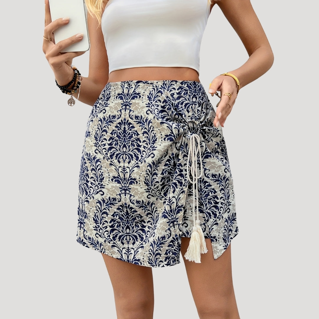 Bohemian print wrap tie shorts