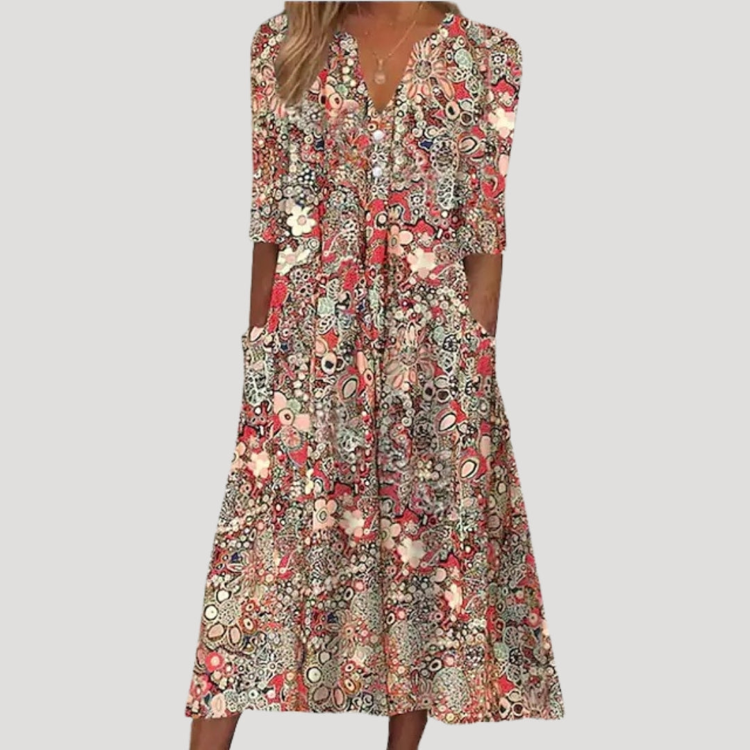 Women’s floral long sleeve midi swing dress