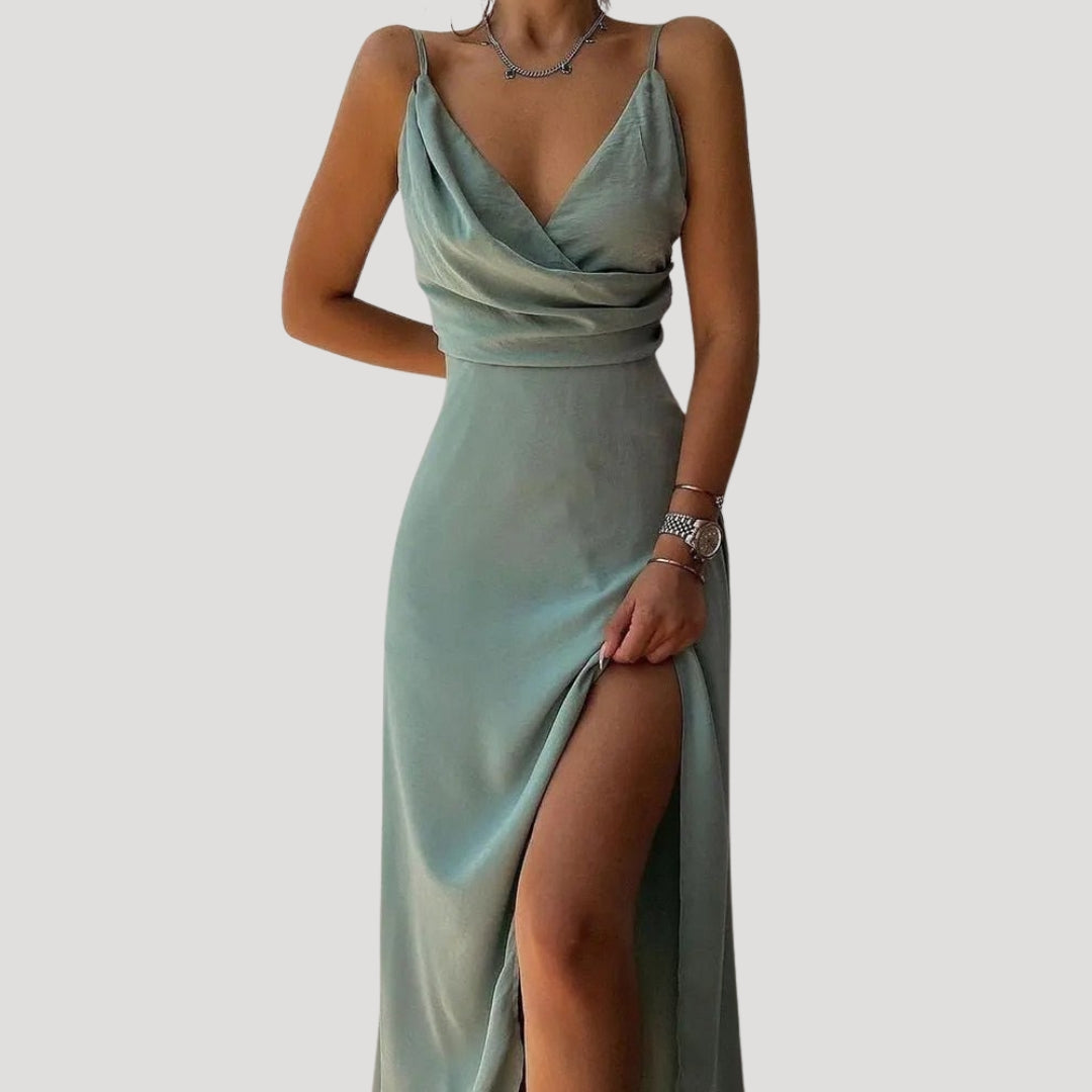 Women’s strappy v neck maxi slit dress