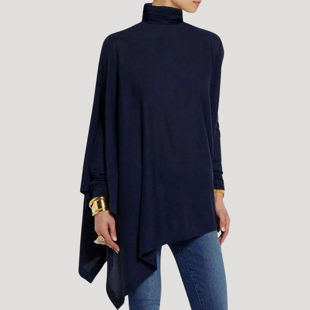 Elegant asymmetrical high-neck tunic