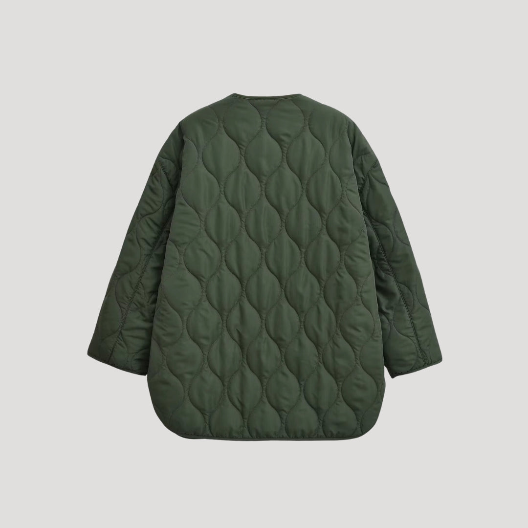 Women’s quilted oversized green fleece zip up jacket