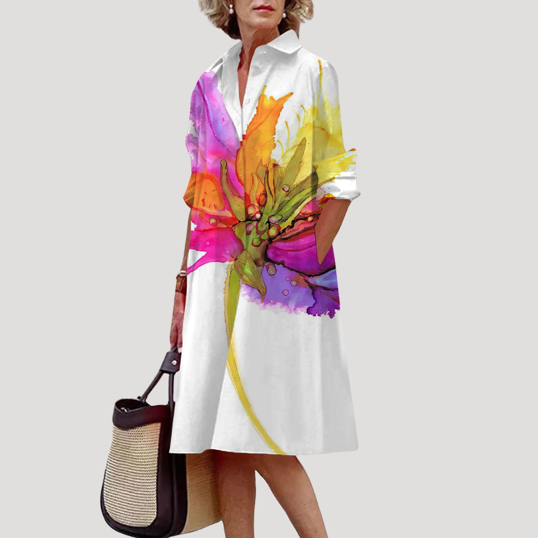 Women’s printed midi shirt dress with long sleeves