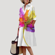 Women’s printed midi shirt dress with long sleeves