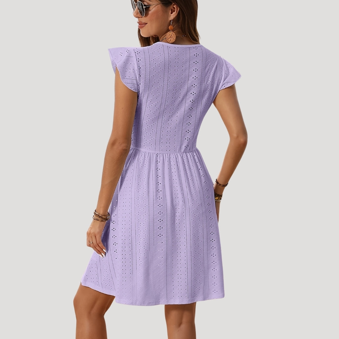 Lace eyelet summer dress with ruffle sleeves